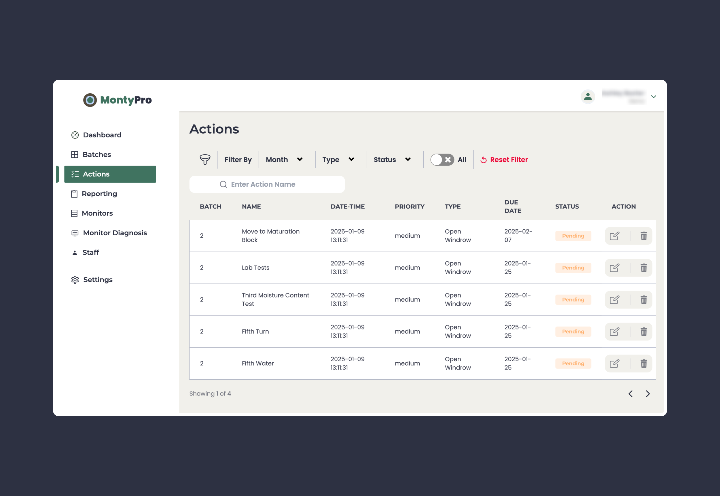 Live dashboard interface